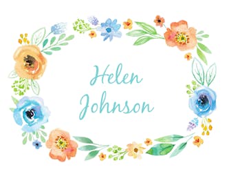 Watercolor Blossom Wreath (Blue) Folded Note