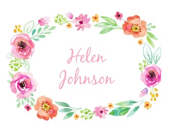 Watercolor Blossom Wreath (Pink) Folded Note