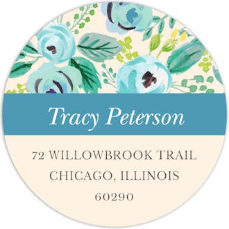 Watercolor Blue Blossoms Round Address Label
