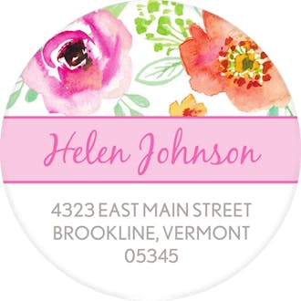 Watercolor Blossom Wreath (Pink) Round Address Label