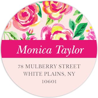 Watercolor Pink Blossoms Round Address Label
