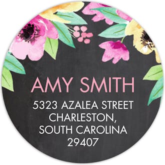 Wonderful Watercolor Blossoms (Chalkboard) Round Address Label