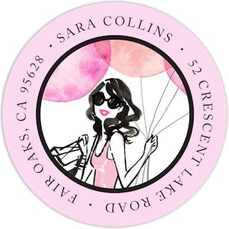Whimsical Watercolor Balloons (Pink) Round Address Label