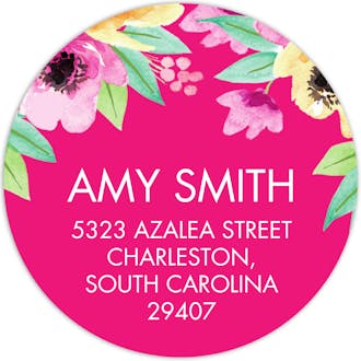Wonderful Watercolor Blossoms (Pink) Round Address Label