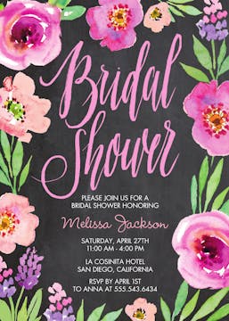 Watercolor Bridal Shower (Chalkboard) Invitation