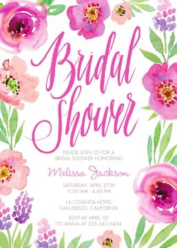 Watercolor Bridal Shower (White) Invitation
