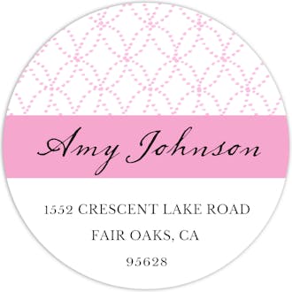 Lovely White Dress Pink (Brunette) Round Address Label
