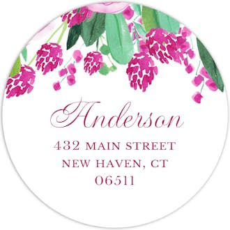 Plum Bridal Blossoms Round Address Label