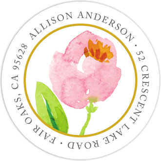 Pink Botanical Wreath Round Address Label