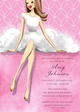 Lovely White Dress Pink (Brunette) Invitation