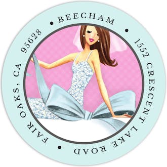 Beautiful Bride With Bow (Brunette) Round Address Label