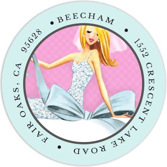 Beautiful Bride With Bow (Blonde) Round Address Label