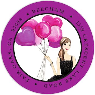 Fashionable Party Girl Round Address Label