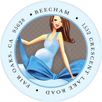 Expecting A Big Gift (Blue/Brunette) Round Address Label