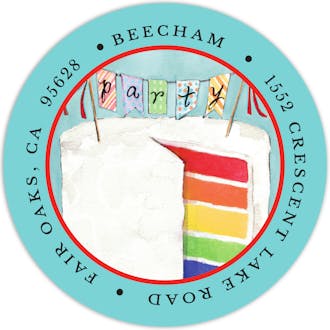 Colorful Party Cake Round Address Label