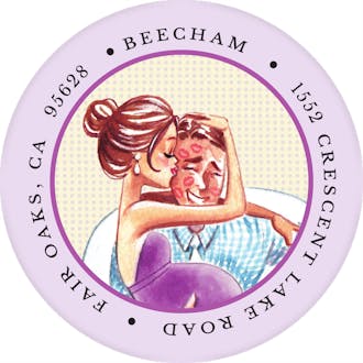Kisses For Baby (Yellow/Brunette) Round Address Label