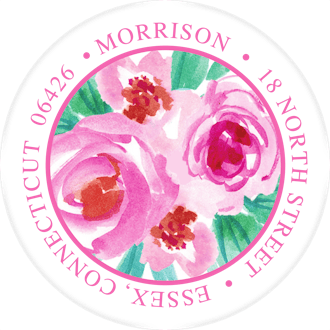 Floral Wreath -Pink Round Address Label