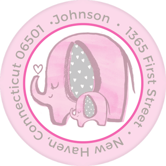 Baby Elephant - Pink Round Address Label
