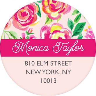 Watercolor Blossom Girl Round Address Label