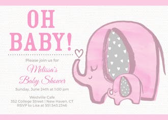 Baby Elephant - Pink Invitation