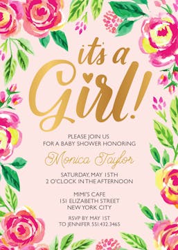 Watercolor Blossom Girl Invitation