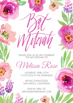 Floral Bat Mitzvah Invitation