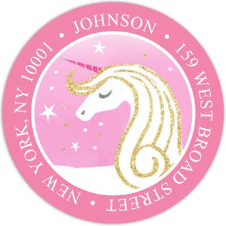 Unicorn Dreams Round Address Label