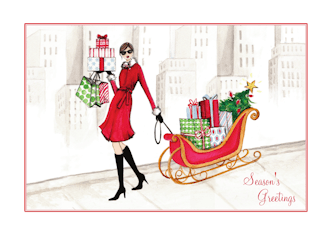 Fashion Girl Christmas Sled Folded Holiday Greeting Card