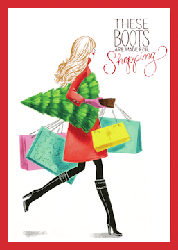Fashion Girl Shopping Boots (Blonde) Folded Holiday Greeting Card