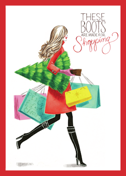 Fashion Girl Shopping Boots (Brunette) Folded Holiday Greeting Card 