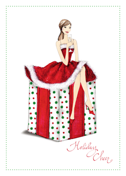 Fashion Girl Christmas Box (Brunette) Folded Holiday Greeting Card