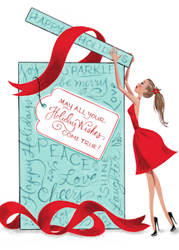 Fashion Girl Wrapped Wishes Folded Holiday Greeting Card