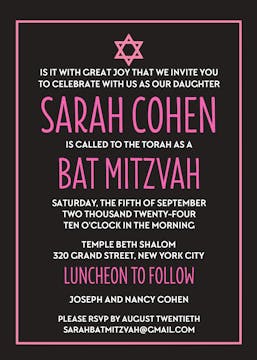 Modern Bat Mitzvah Invitation
