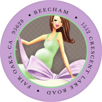 Expecting A Big Gift (Green/Brunette) Round Address Label