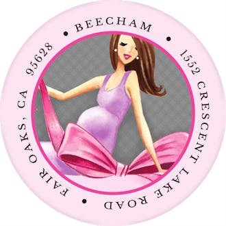Expecting A Big Gift (Pink/Brunette) Round Address Label