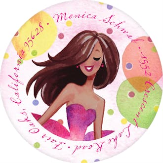Jumping Party Girl Multicultural Round Address Label