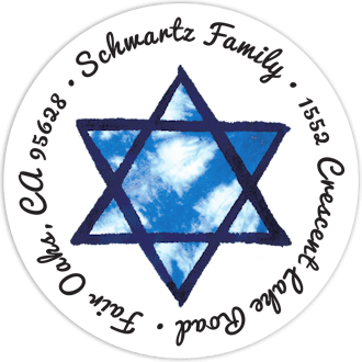 Blue Hanukkah Stained Glass Stars Round Address Label