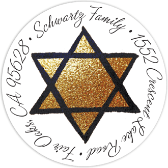 Gold Hanukkah Stained Glass Stars Round Address Label