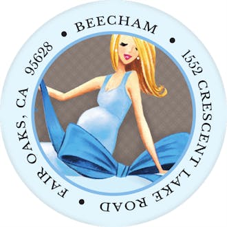 Expecting A Big Gift (Blue/Blonde) Round Address Label