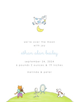 Over The Moon - Blue Boy Birth Announcement