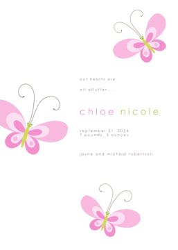 Pink Butterfly Girl Birth Announcement