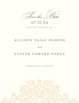 Wedding Bliss Save The Date Card on White Eggshell (cream)