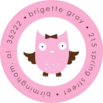Whooo's Party Pink Round Address Sticky