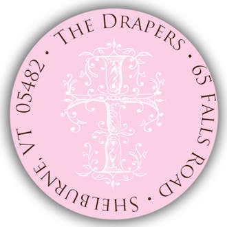 Sacred Cross - Pink Round Address Sticky