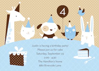 Animal Crackers Blue Party Invitation