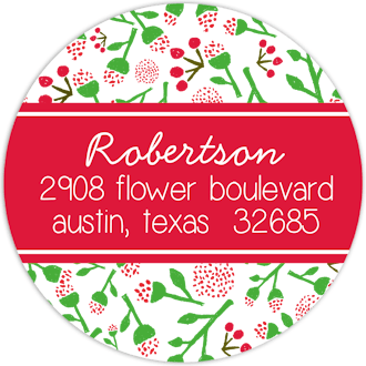 Floral Christmas Cheer Round Return Address Sticker