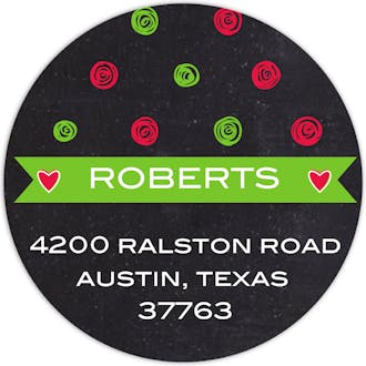 Holiday Doodle Dots Green & Red Round Address Sticker