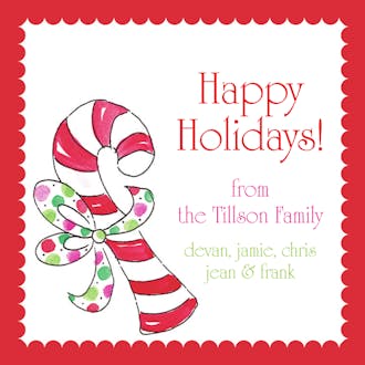 Candy Cane Square Gift Sticker 
