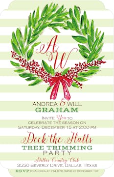 Green Wreath with Red Berries Invitation