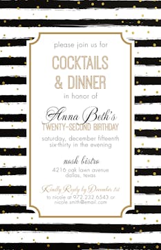 Black Stripes with Gold Dots Invitation